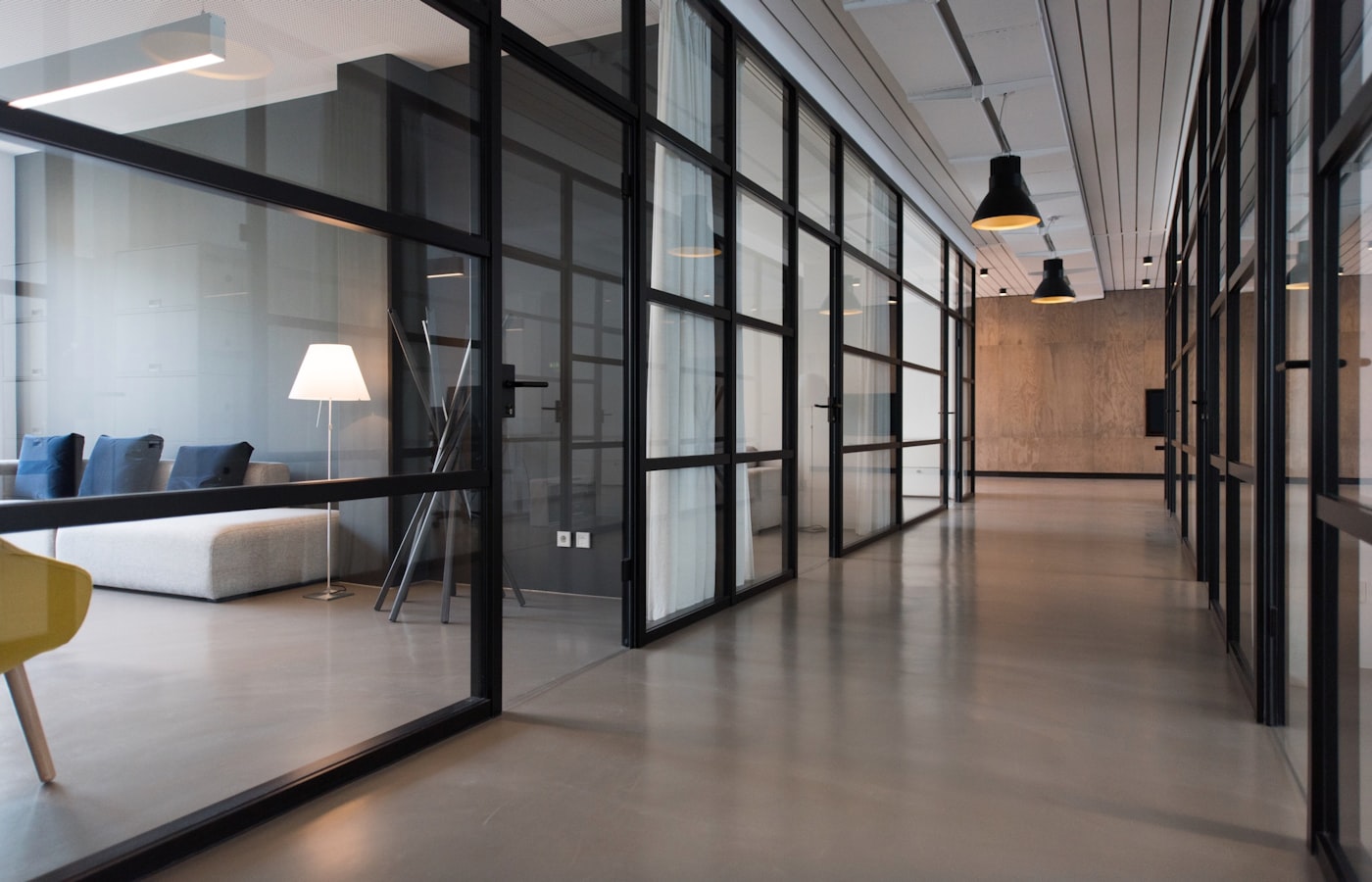 Modern office interior with staff working at desks